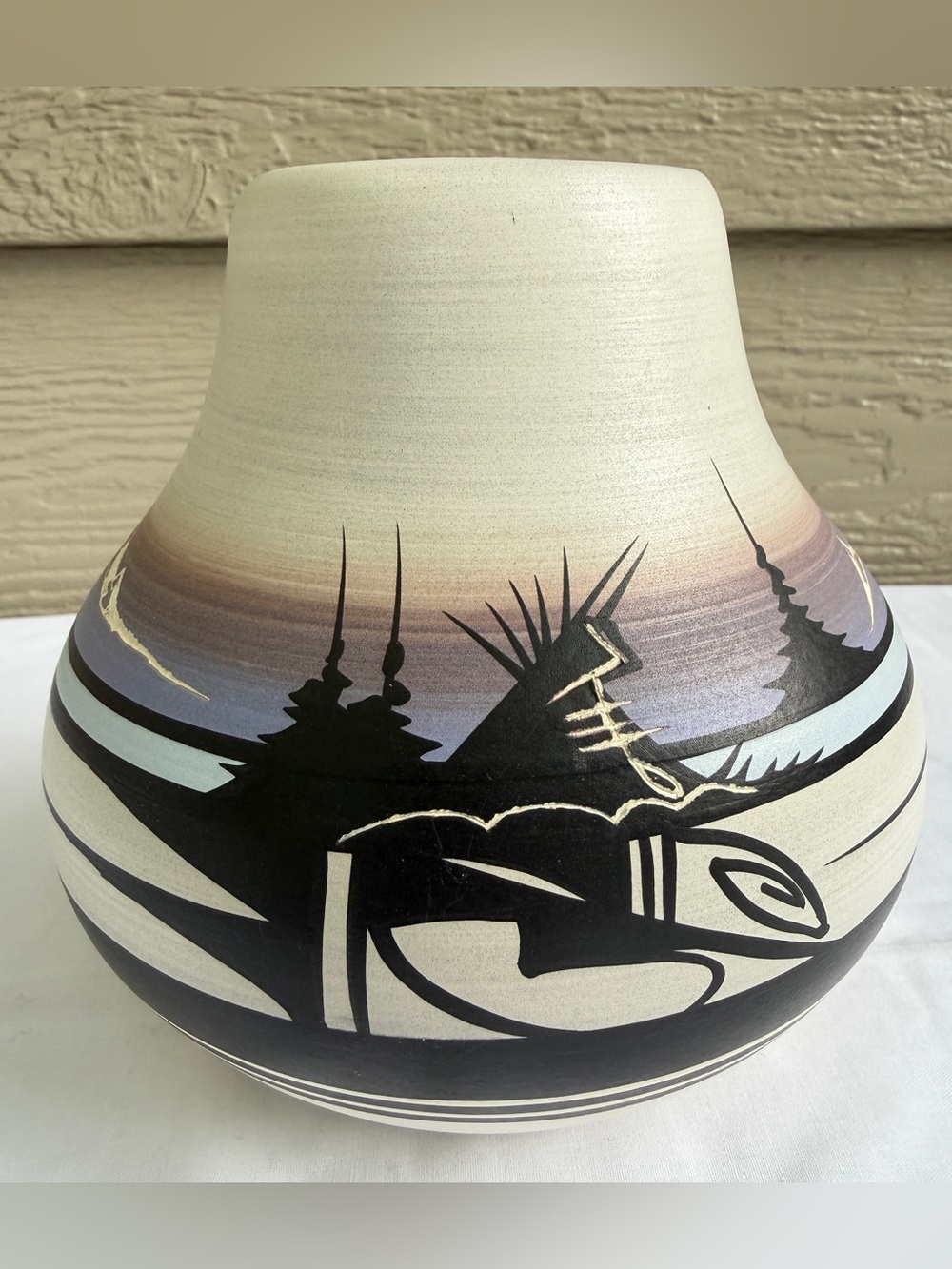Native American Hand Painted Pottery Cowboy Horse Vase Signed Randy Navajo 6” - Picture 2 of 11